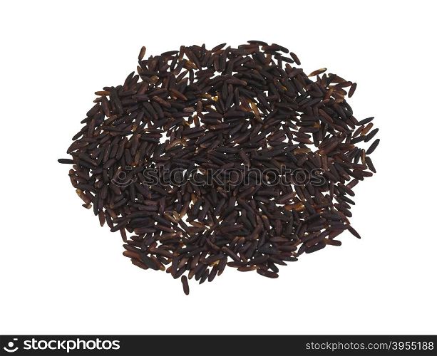 Heap of black rice, a range of rice types of the species Oryza sativa L., which is high in nutritional value and is a source of iron, vitamin E, and antioxidants,