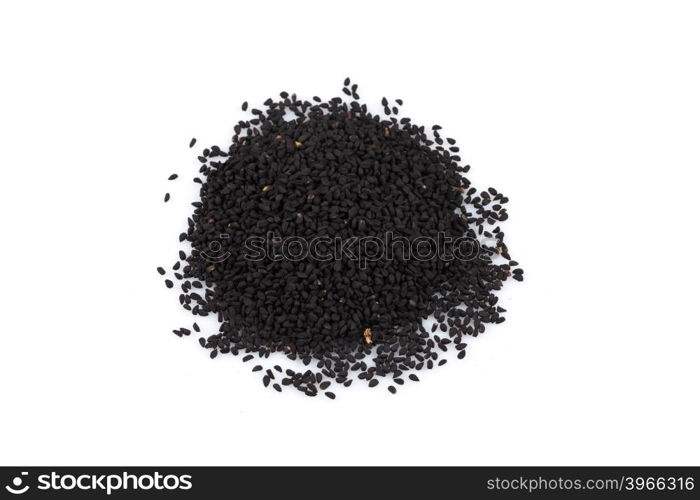 Heap of black sesame on white background