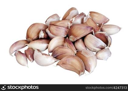 Heap of bulb ripe garlic isolated over white background