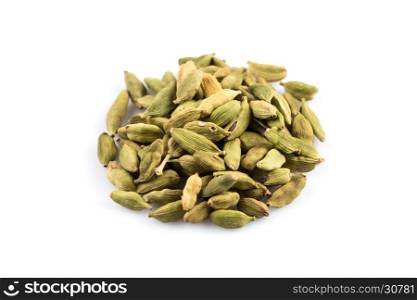 Heap of cardamom pods isolated on a white background