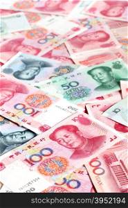 Heap of chinese yuan banknotes