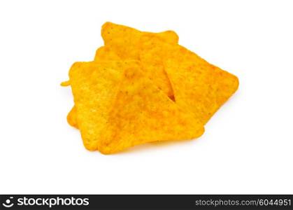 Heap of chips arranged on background