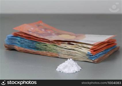 Heap of cocaine and euro banknotes