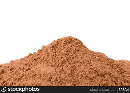 Heap of cocoa powder isolated on a white background