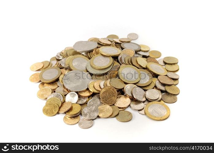 heap of coins isolated on white