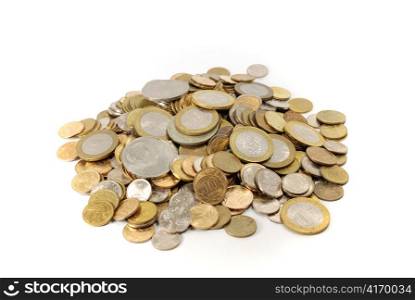 heap of coins isolated on white