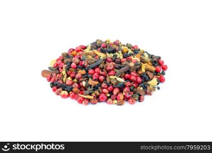 Heap of colourful loose green Chai tea isolated on white background