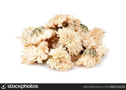 Heap Of Dried Chrysanthemum Flowers. Heap Of Dried Chrysanthemum Flowers On White Background