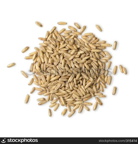 Heap of dried organic oat seeds isolated on white background