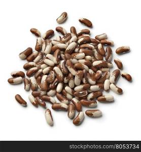 Heap of dried painted pony beans on white background
