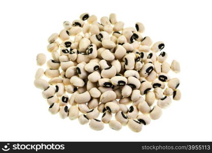 Heap of dry black-eyed beans isolated on white
