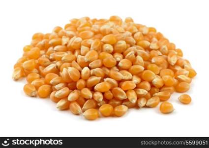 Heap of dry popcorn seeds isolated on white