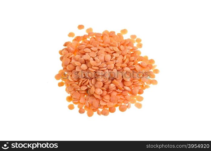 Heap of dry red lentils isolated on white