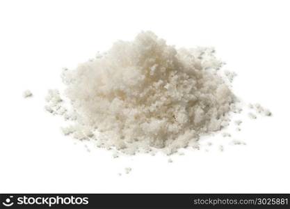 Heap of fine ground sea salt isolated on white background