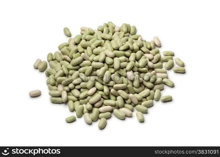 Heap of french flageolets beans on white background