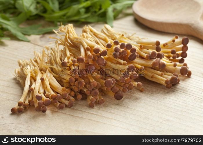 Heap of fresh golden Enoki mushrooms