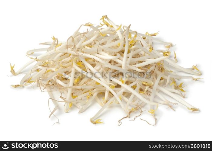 Heap of fresh raw bean sprouts on white background