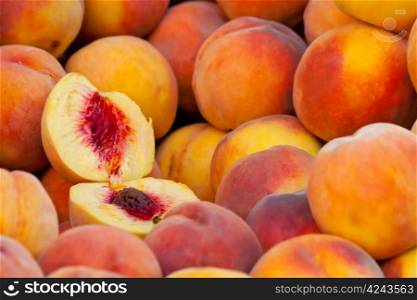 Heap Of Fresh Ripe Peaches At A Turkish Street Market.