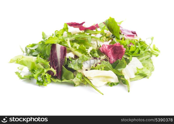 Heap of green healthy leaves salad on white