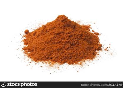Heap of ground chili powder on white background