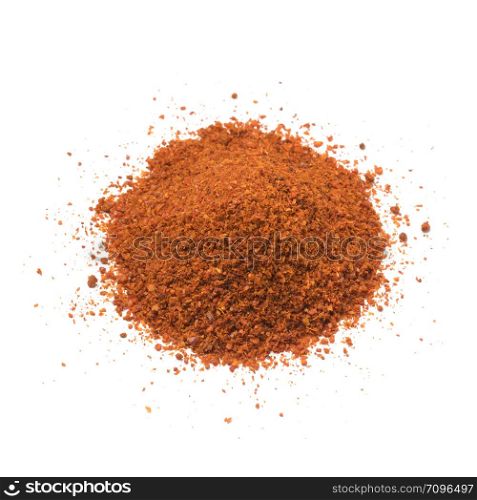 Heap of ground red chili pepper isolated on white background
