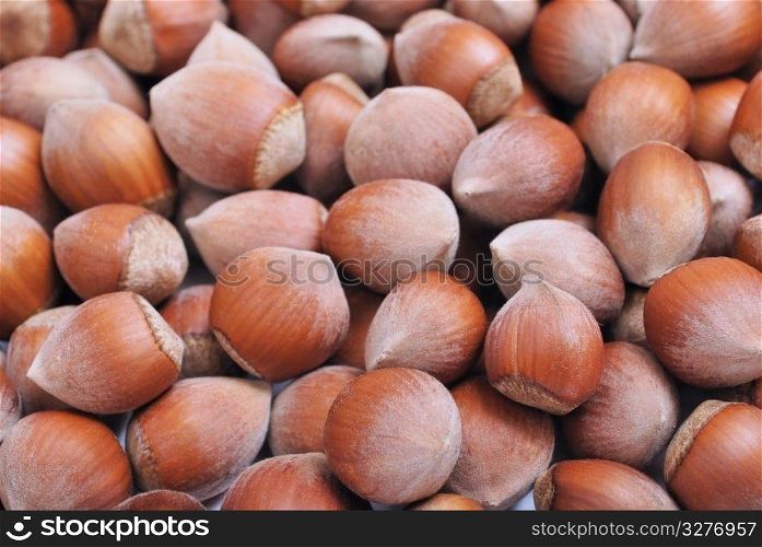 heap of hazelnuts. food background