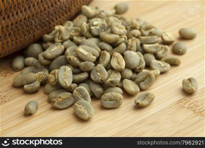 Heap of Indonesian Mandheling unroasted coffee beans