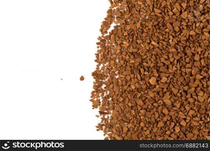 Heap of instant coffee for background closeup on white