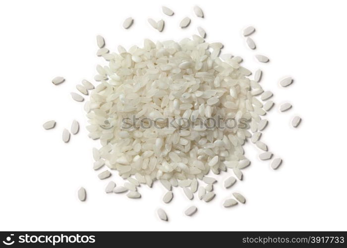 Heap of Japanese sushi rice on white background