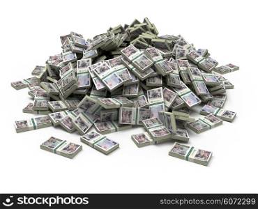 Heap of japanese yen pack money isolated on white. 3d