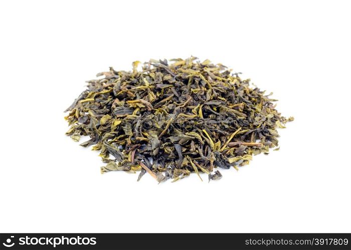 Heap of Loose green tea Earl Grey isolated on white background