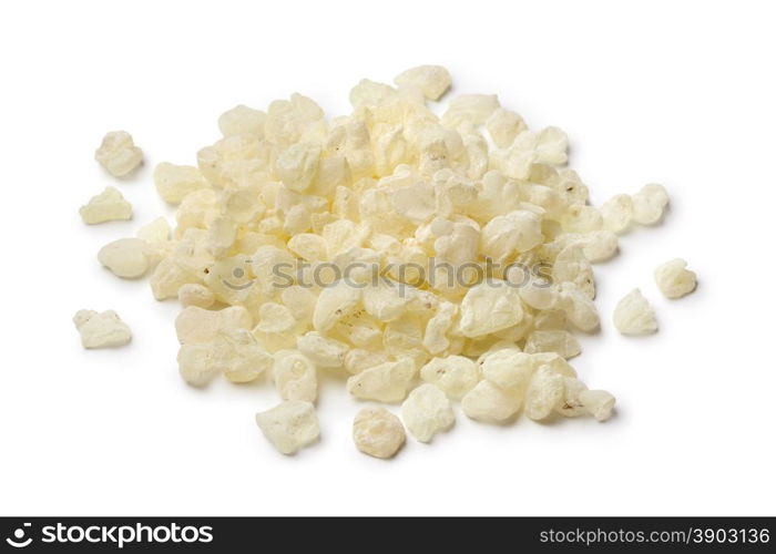 Heap of mastic tears of Chios on white background