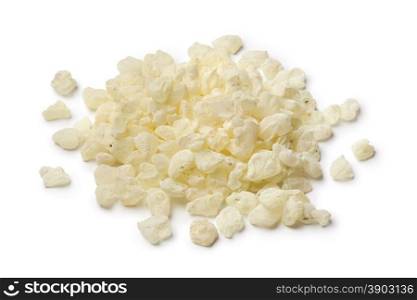 Heap of mastic tears of Chios on white background