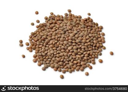 Heap of mountain lentils on white background