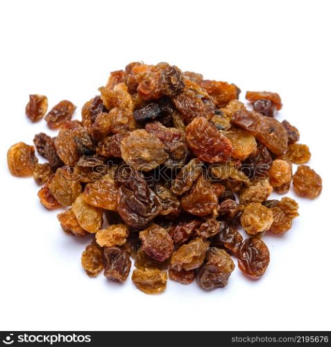 Heap of organic raisins isolated on white background. Heap of raisins isolated on white background
