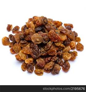 Heap of organic raisins isolated on white background. Heap of raisins isolated on white background