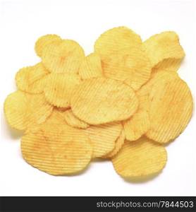 heap of potato crisps isolated on white background