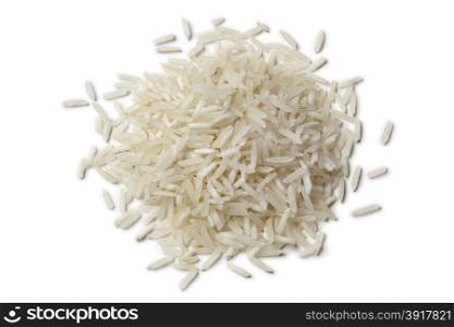 Heap of raw Basmati rice on white background