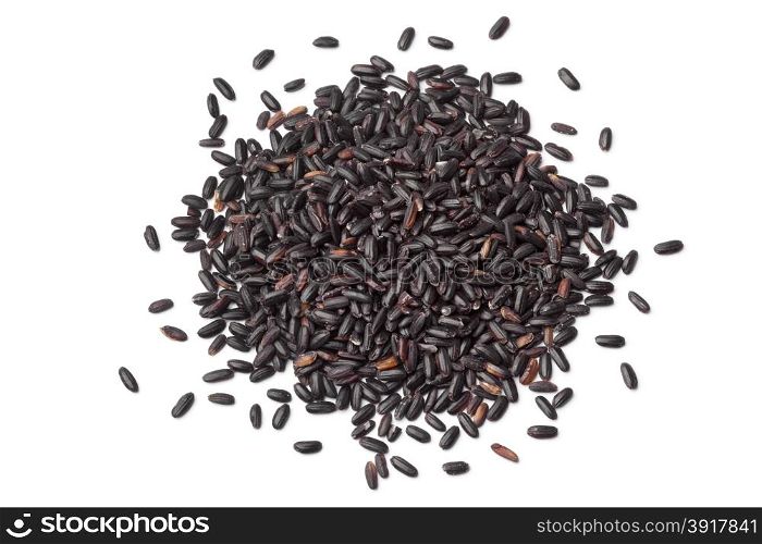 Heap of raw black venere rice on white background
