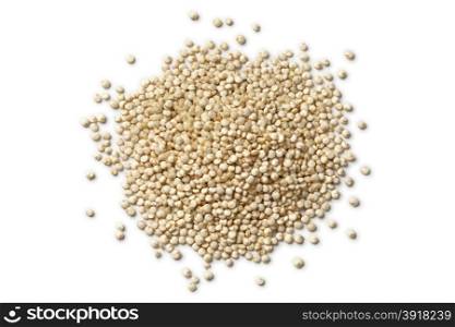Heap of raw Quinoa seeds on white background