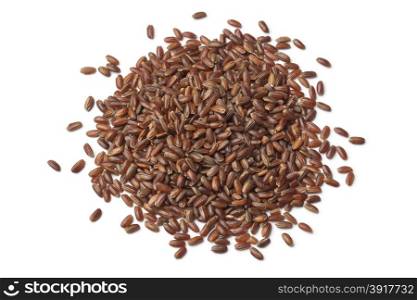 Heap of raw red rice on white background