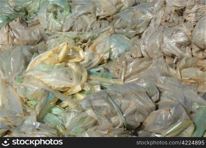 Heap of recycled wastes from polythene films