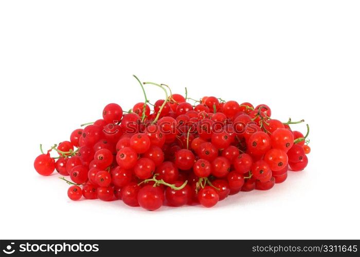 Heap of red currants, isolated on white background