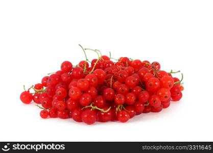Heap of red currants, isolated on white background