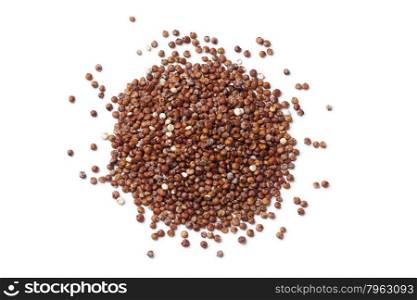 Heap of red raw Quinoa seeds on white background