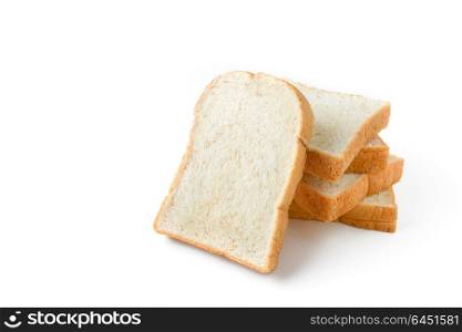 heap of sliced bread on white background