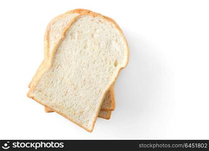 heap of sliced bread on white background