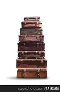 Heap of suitcases isolated on white background. Heap of suitcases