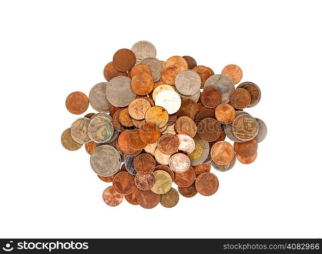 Heap of Thai coins isolated on white background