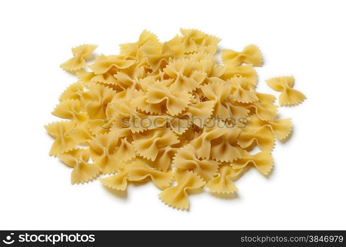 Heap of traditional Italian farfalle on white background